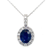 1.39 ct Sapphire Pendant with 0.38 ctw Diamond Halo Necklace