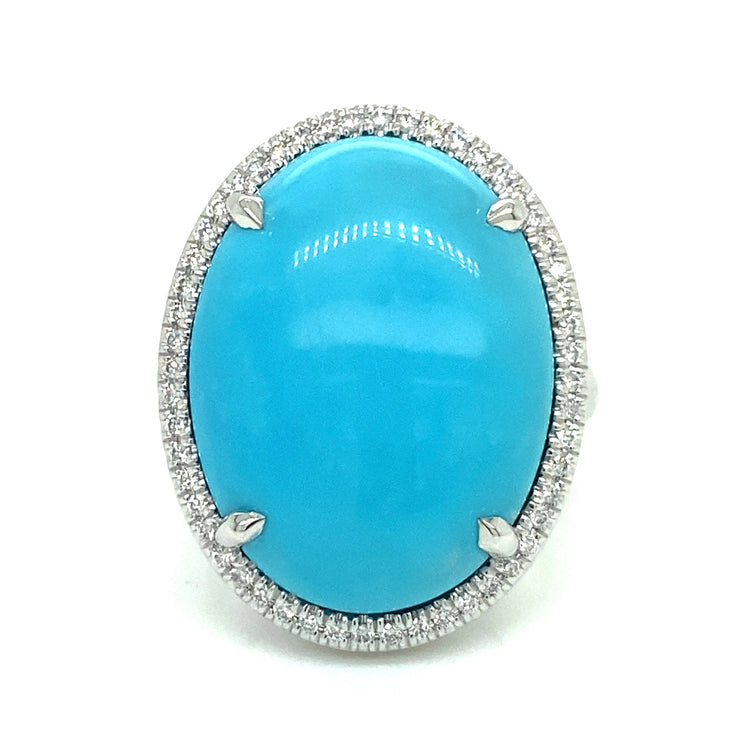 13.65 ct Turquoise with 0.22 ctw Diamond Halo in 18k White Gold Ring