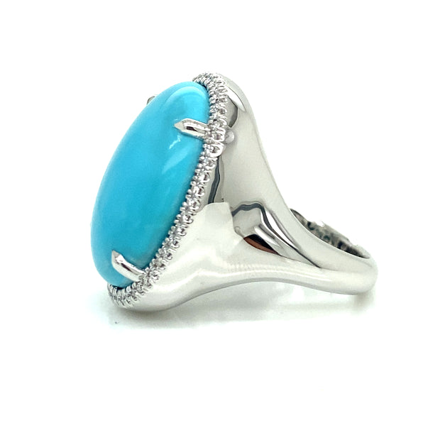 13.65 ct Turquoise with 0.22 ctw Diamond Halo in 18k White Gold Ring
