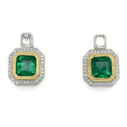 2.82 ctw Emeralds with 0.69 ctw Diamond Halo Earrings set in 18k Yellow and White Gold
