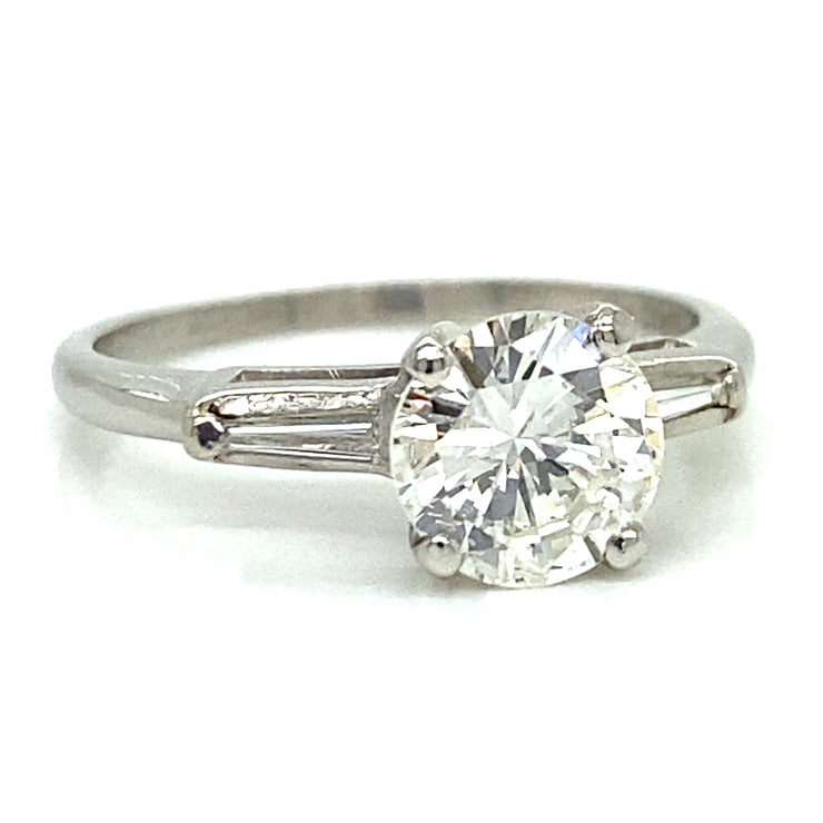 Round and Baguette Diamond Engagement Ring