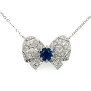0.85 ct Sapphire Center Stone with 0.50 ctw Diamond Bow Pendant and Necklace in 18k White Gold