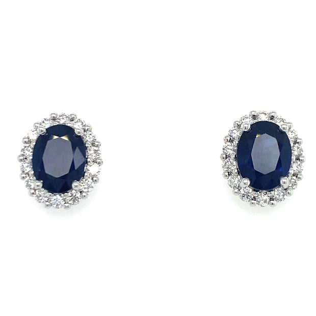 4.18 ctw Sapphires with 0.70 ctw Diamond Halo Earrings set in 18k White Gold