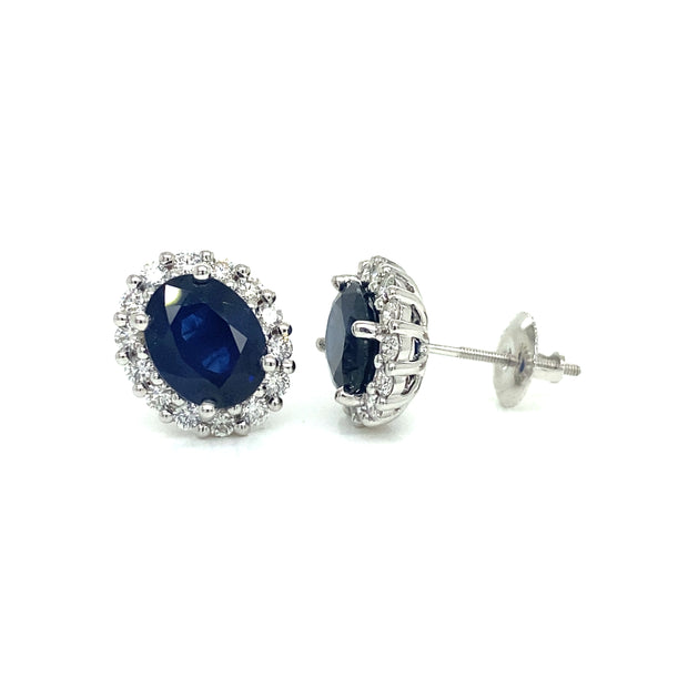 4.18 ctw Sapphires with 0.70 ctw Diamond Halo Earrings set in 18k White Gold