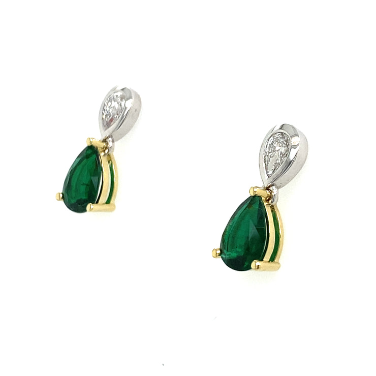 1.47 ctw Pear Shaped Emeralds with 0.40 ctw Diamonds set in 18k Yellow and White Gold