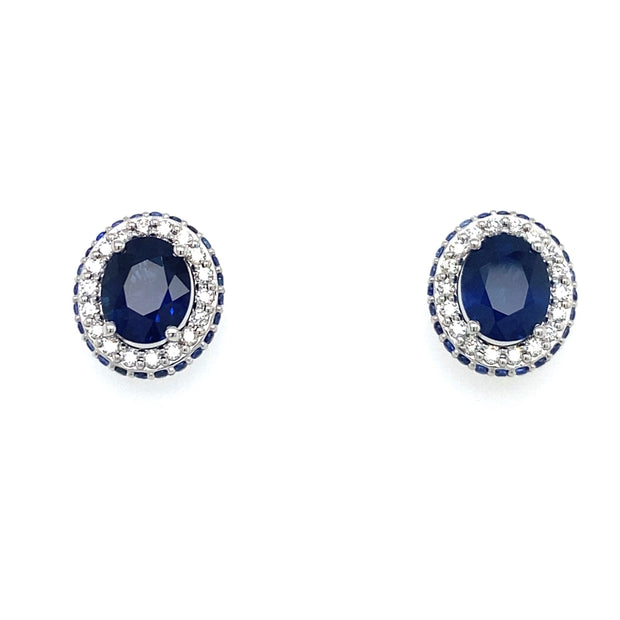 3.15 ctw Sapphires with 0.29 ctw Diamond Halo and 0.37 ctw Sapphire Halo Stud Earrings