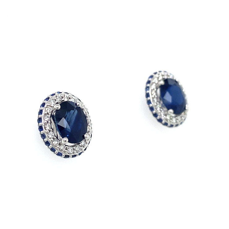 3.15 ctw Sapphires with 0.29 ctw Diamond Halo and 0.37 ctw Sapphire Halo Stud Earrings