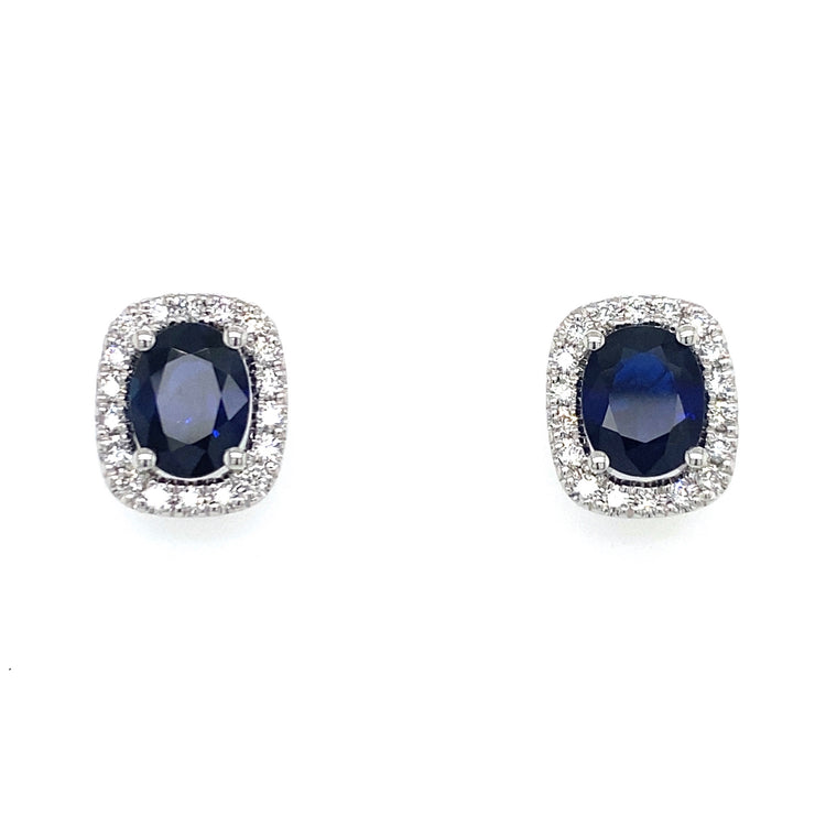 3.75 ctw Sapphires with 0.53 ctw Diamond Halo Stud Earrings