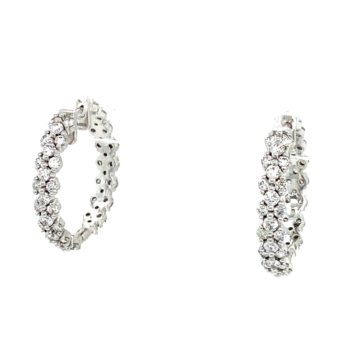 1.98 ctw Round Brilliant Cut Diamond Hoop Earrings in 18k White Gold
