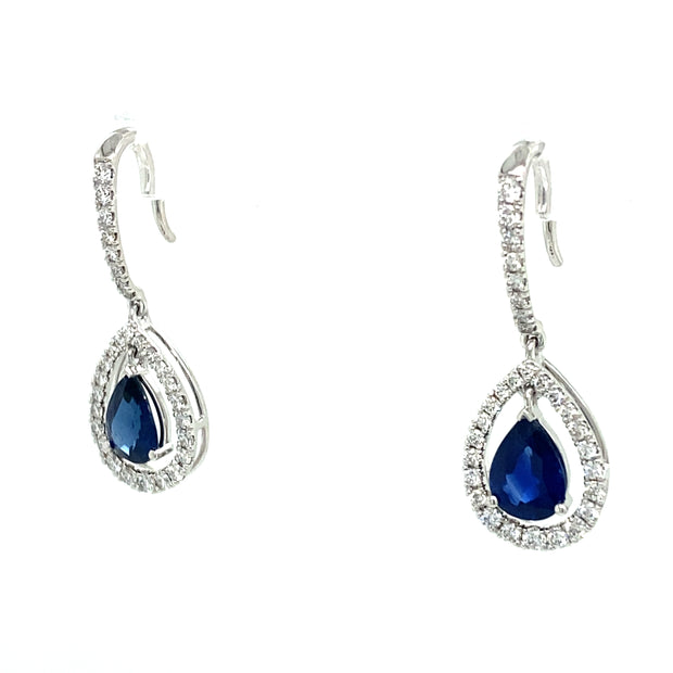 1.40 ctw Sapphires with 0.44 ctw Round Brilliant Diamond Earrings set in 18k White Gold
