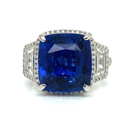 8.43 ct Natural Blue Sri Lanka Sapphire with 1.38 ctw Diamond Side Stones set in Platinum Ring