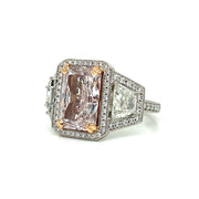 3.53 ct Pink Diamond with 1.00 ctw Trapezoid Diamond Side Stones set on Platinum Ring