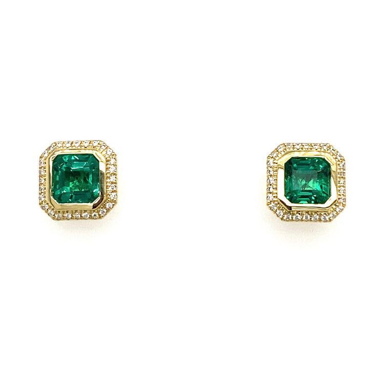 1.83 ctw Green Emeralds with 0.10 ctw Diamond Halo Stud Earrings