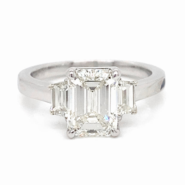 2.01 ct Emerald Cut Diamond Ring with 0.53 Trapezoid Diamonds