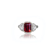 3.01 CT Oval Cut Burmese Ruby and 1.17 CTW Trillion and Round Brilliant Cut Diamond Ring; GIA, AGL, and GRS Certified Burma Ruby set in Platinum