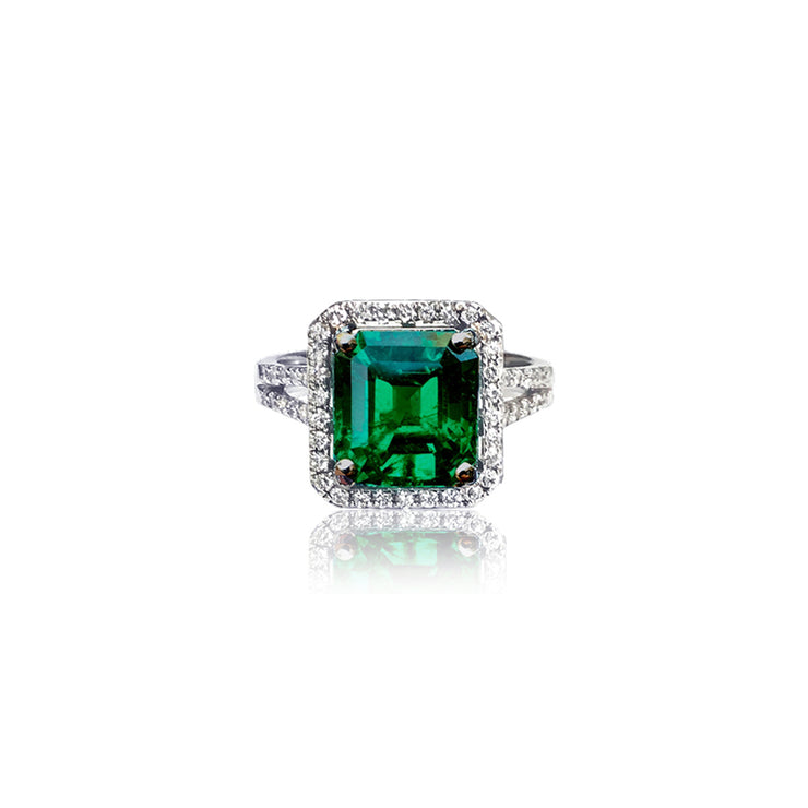 3.70 CT Colombian Emerald and .20 CTW Diamond Ring, GIA and AGL Certified set in Platium and 18 Karat White Gold