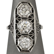 Close-up capturing the antique diamond faceting and fine openwork detail.