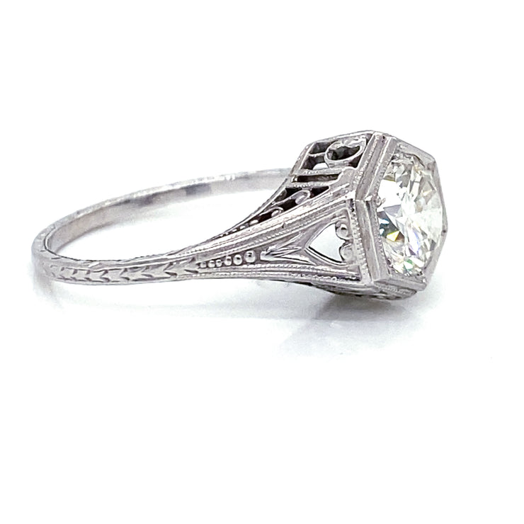 Art Deco Belais 1.25 ct Old European Cut Diamond Engagement Ring in 18k White Gold