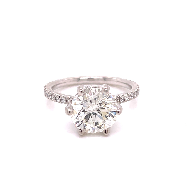 3.00 CT Round Brilliant Cut Diamond Engagement Ring with .42 CTW Pave Diamonds Set in 18 KWG