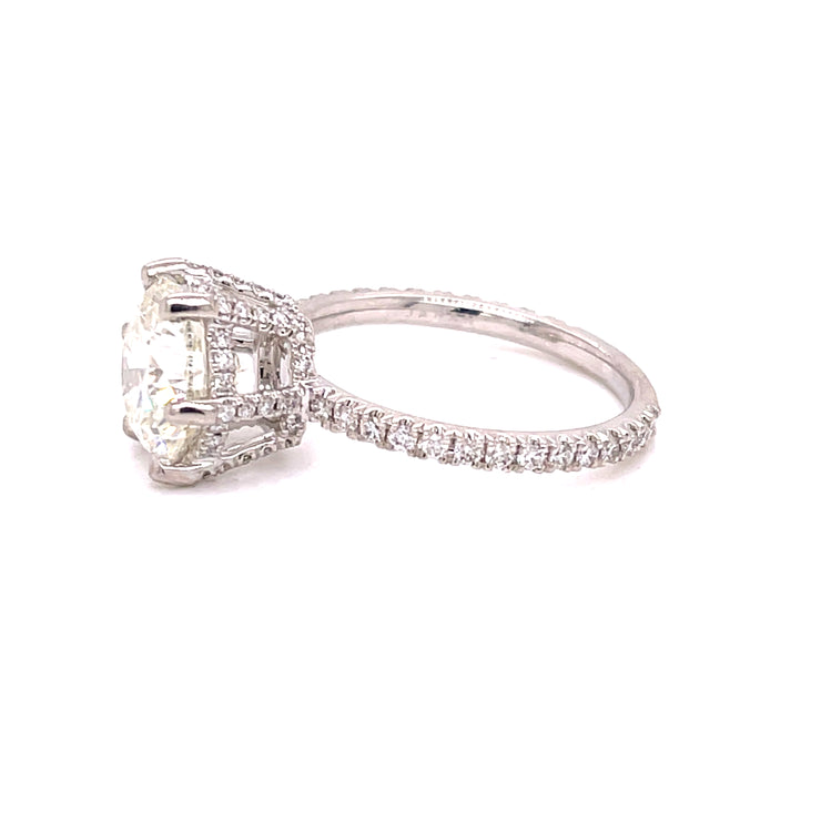 3.00 CT Round Brilliant Cut Diamond Engagement Ring with .42 CTW Pave Diamonds Set in 18 KWG