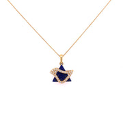 Details of the diamond and lapis dove motif pendant.