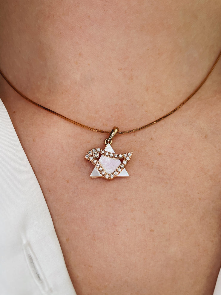 0.18 CTW Diamond and Mother of Pearl Dove Star of David Necklace set in 18 KRG - PENDANT ONLY
