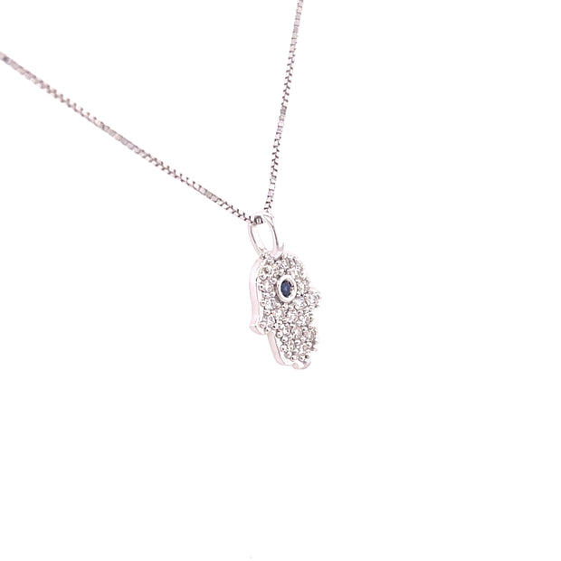 A side detail of the Diamond Hamsa pendant.