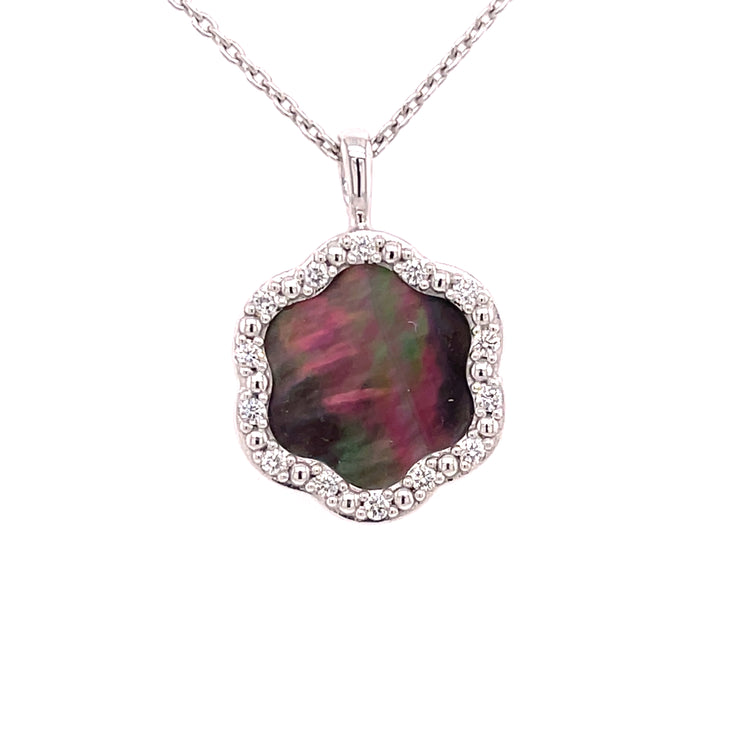 Elegant and luminous, the Black Mother of Pearl and Diamond Daniella Necklace.