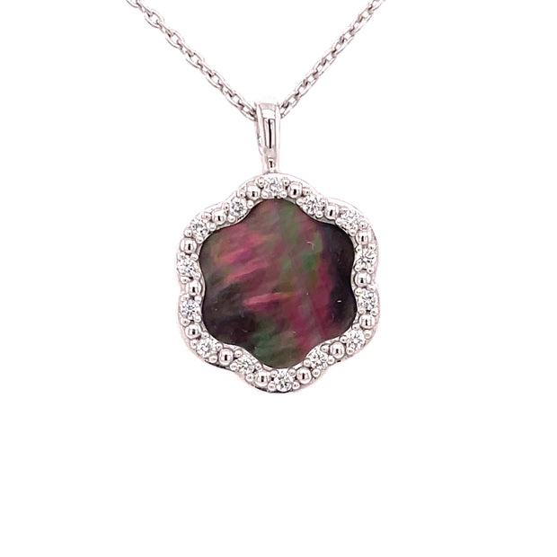 3.13 CT Mother of Pearl and 0.14 CTW Diamond Pendant set in 18 KWG