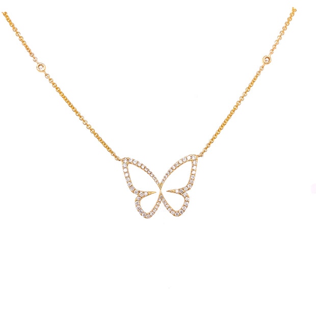 Stunning and delicate butterfly necklace with natural diamond accents.
