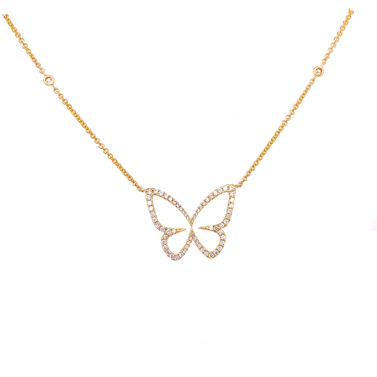 Stunning and delicate butterfly necklace with natural diamond accents.