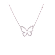 White gold butterfly pendant necklace in natural diamonds.