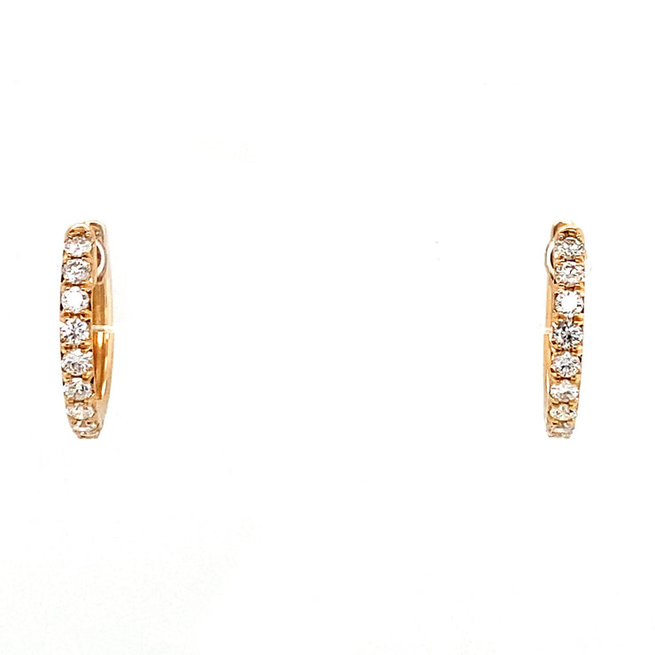 Mini diamond hoops in rose gold.
