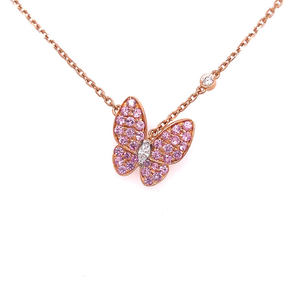 A closer look at the soft pink hues of the sapphires set in rose gold.