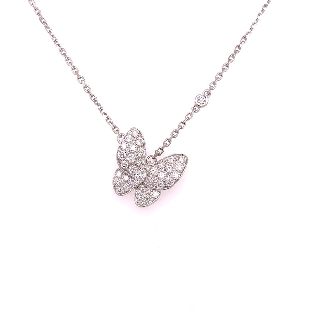 Close detail of the diamond butterfly necklace.