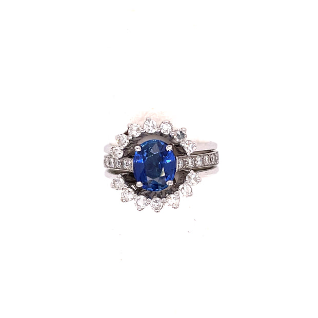 White gold arched stacking ring shown fully stacked.