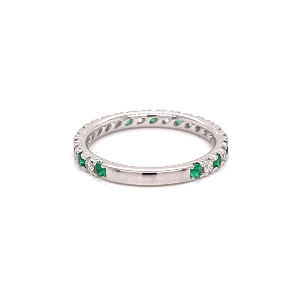 0.28 CTW Emerald and 0.28 CTW Diamond Band Set in 18 KWG