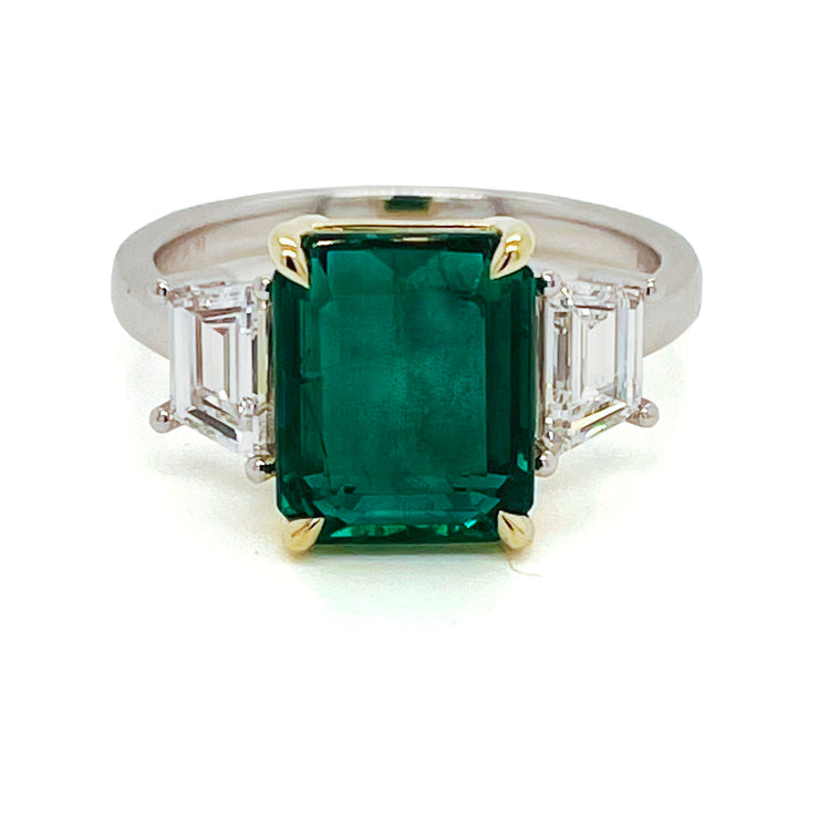 3.46 ct Emerald with 0.82 ctw Diamond Trapezoids Ring
