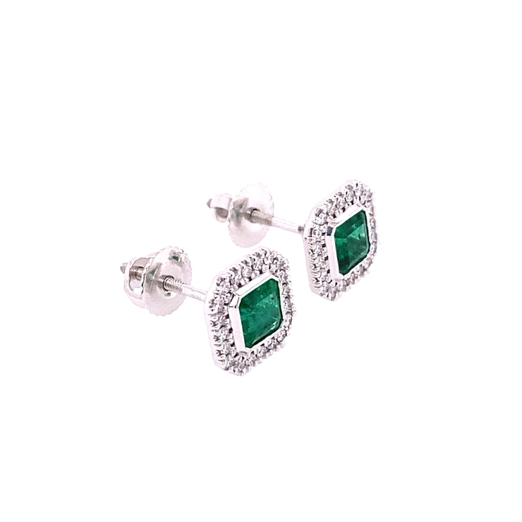 1.12 CTW Zambian Emerald and 0.21 CTW Round Brilliant Cut Diamond Earrings set in 18 KWG
