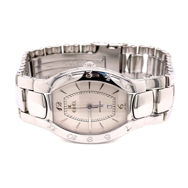 Shown here on it's side the Ebel watch combines sophistication and luxury.