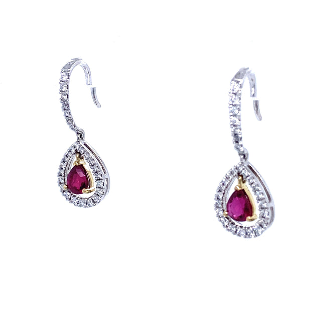 1.01 ctw Rubies with 0.46 ctw Round Brilliant Diamond Earrings set in 18k White Gold