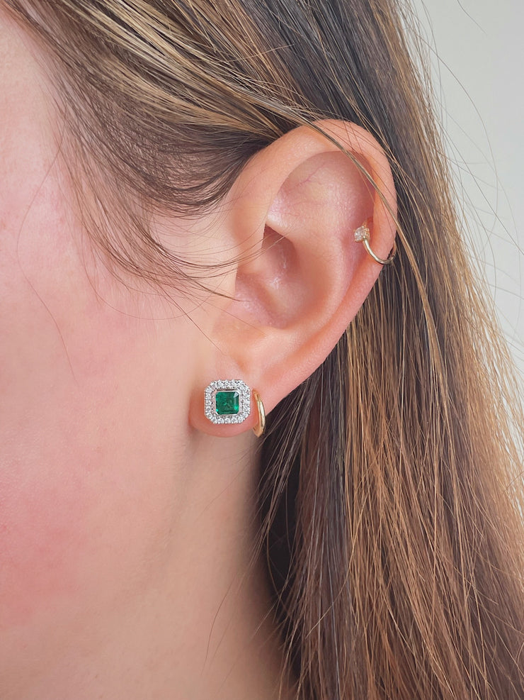 1.12 CTW Zambian Emerald and 0.21 CTW Round Brilliant Cut Diamond Earrings set in 18 KWG