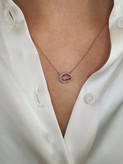 1.62 CT Sapphire 0.08 CTW Round Brilliant Cut Diamond Necklace set in 18 KRG