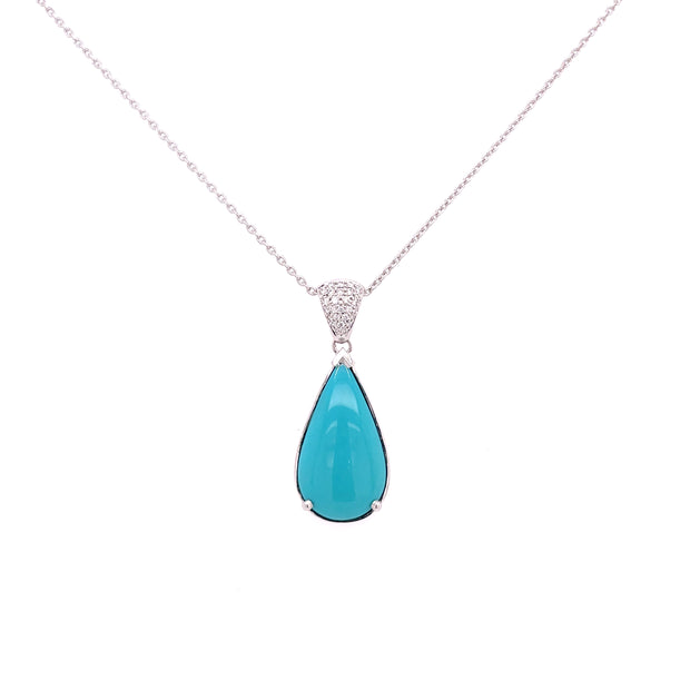 A closer look at the robins egg blue natural turquoise drop pendant.