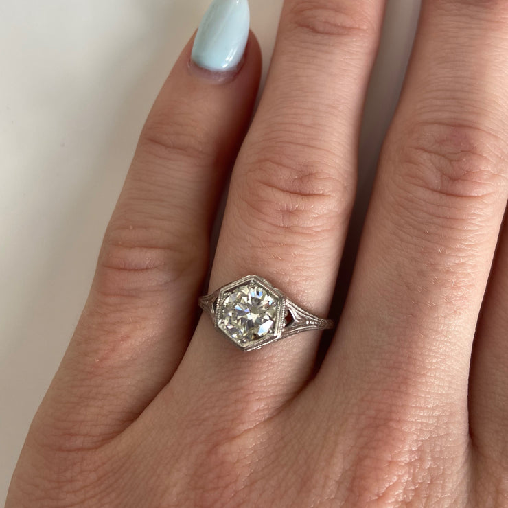 Art Deco Belais 1.25 ct Old European Cut Diamond Engagement Ring in 18k White Gold