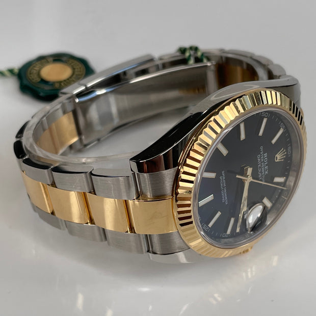 Pre-Owned Rolex Datejust 41mm Two Tone Oyster Perpetual with Fluted Gold Bezel and Black Dial
