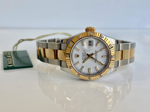 Rolex Datejust 26mm Diamond Fluted Bezel White Face and Two Tone Oyster Band