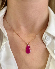 Natural Ruby Slice and Diamond Pendant on 14k Rose Gold Necklace