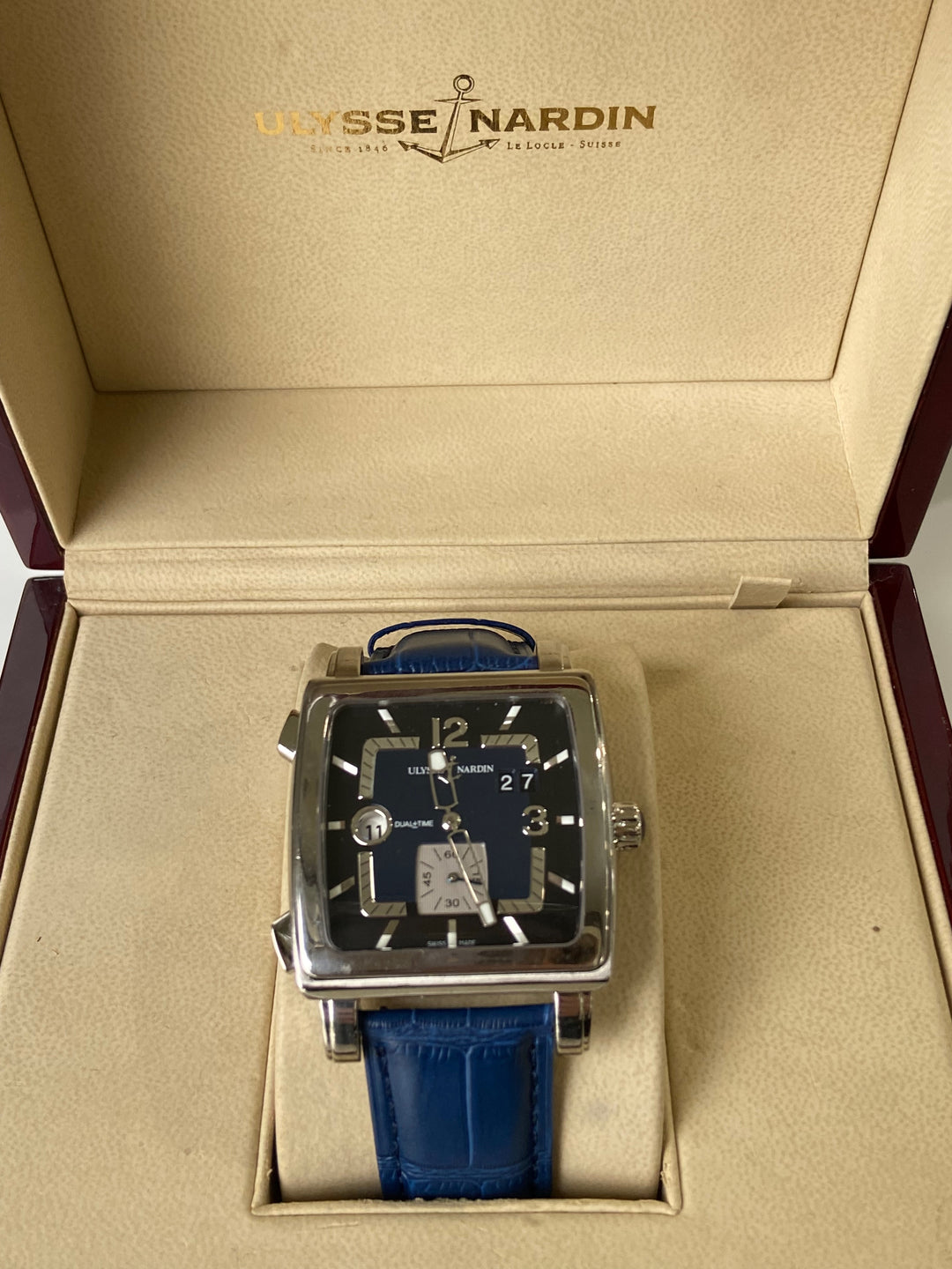 Pre-Owned Ulysse Nardin Quadrato Dual Time 243-92 Date Steel
