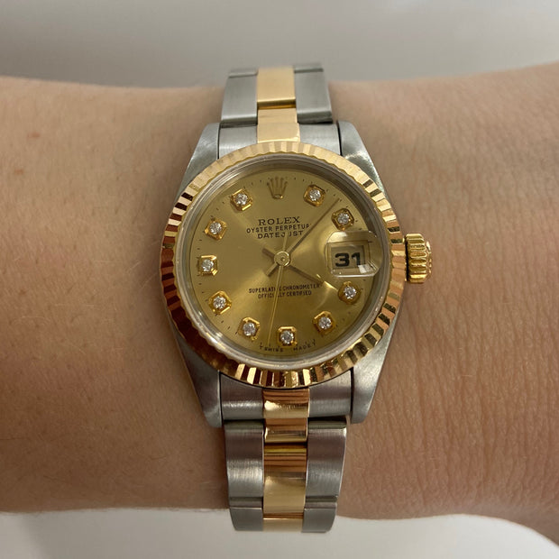 Rolex Lady Datejust 26 mm Two Tone Steel and Yellow Gold Oyster with Diamond Dial